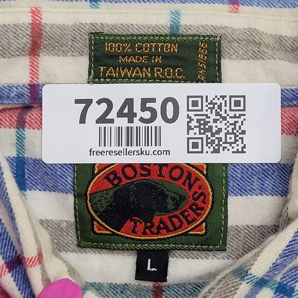 Vintage Boston Traders Button Shirt Large 23x31 Blue Pastel - Picture 7 of 12